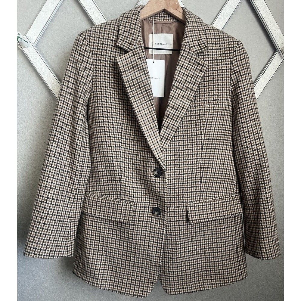 NWT! Everlane Women's 0 The Italian Wool Oversized Blazer - Camel Houndstooth